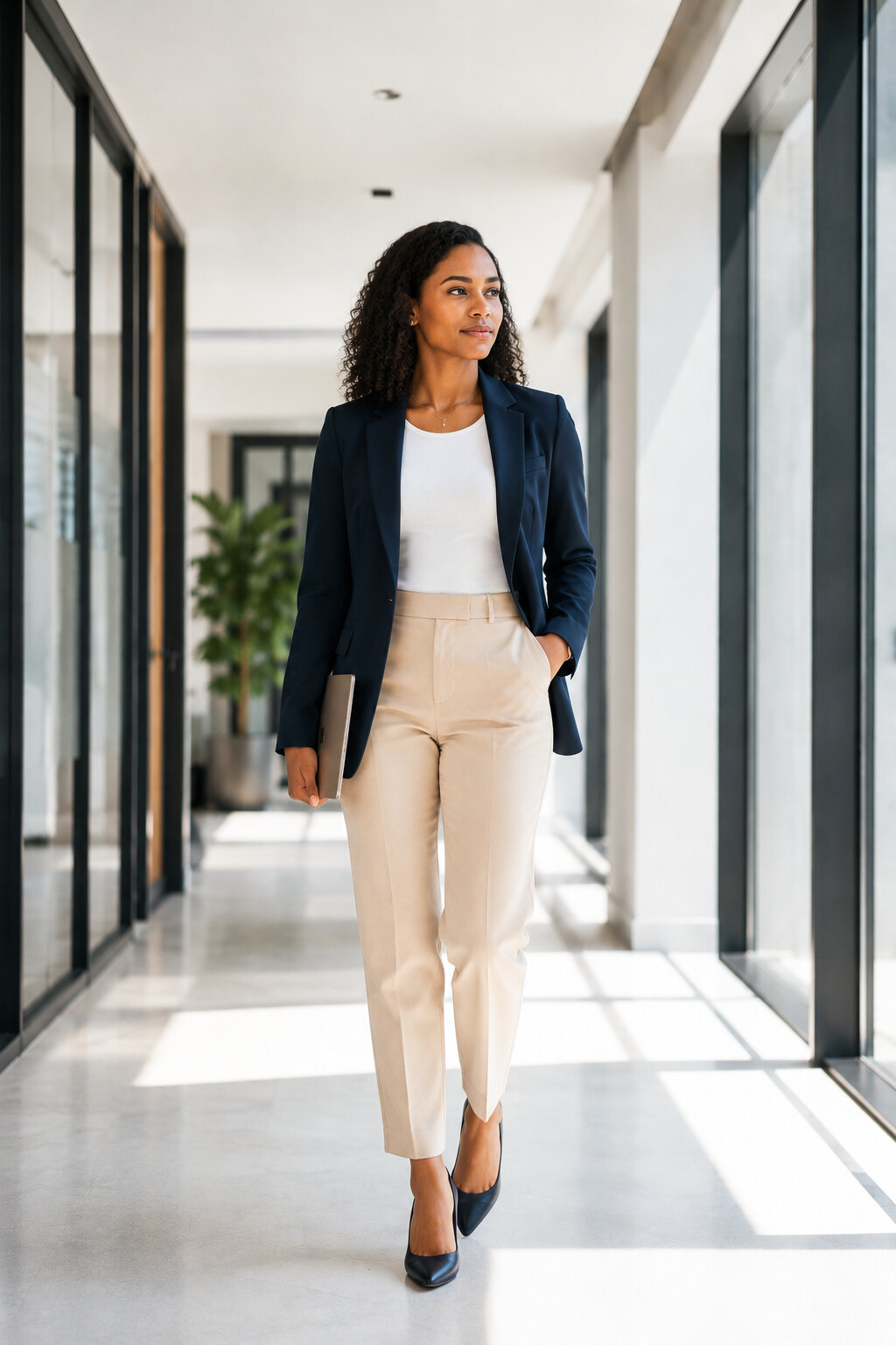 A professional walking confidently toward new opportunities